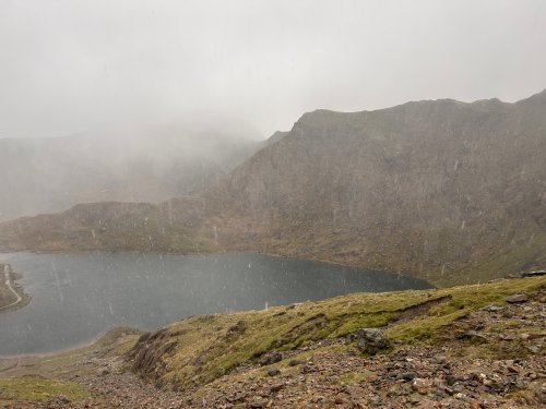 Snowing above Llyn Glaslyn